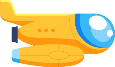 Cartoon airplane flying in the sky, featuring a vibrant yellow body, blue cockpit window, and streamlined design, evoking a sense of adventure and travel clipart