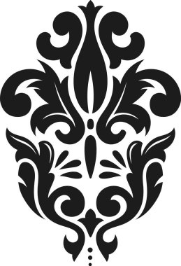 Siyah ve beyaz damask çiçekli süsler sofistike bir desen sergiliyor, tekstil, duvar kağıdı ve davetiye gibi projelere zarafet ve lüks katıyor.