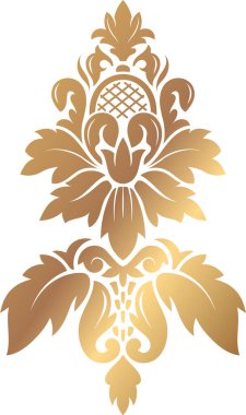 Şatafatlı altın damasyon çiçekli süs, çarpıcı bir gradyan etkisi var, el değmemiş beyaz bir arka plana karşı incelik ve zarafet yayıyor, çeşitli tasarım uygulamaları için mükemmel.