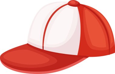 Klasik bir kırmızı-beyaz beyzbol şapkası tasviri. Sportif bir tasarım sergiliyor. Kapakta, günlük ve atletik giysiler için ideal kıvrımlı bir kenar ve panel yapısı yer alıyor.