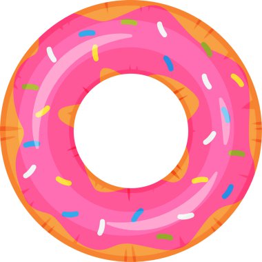 Renkli, şişme pembe çörek halkası. Yaz havuzu partileri ve plaj tatilleri için mükemmel. Suda eğlence ve rahatlama sağlıyor.