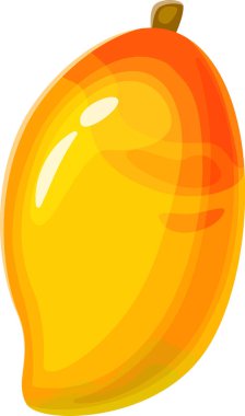 Turuncu ve sarı pürüzsüz eğimli olgun bir mangoyu betimleyen parlak ve renkli bir illüstrasyon tropikal meyvelerin sulu ve iştah açıcı görünümünü gözler önüne seriyor.