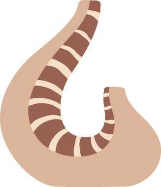 Rosh Hashanah boynuzu üflemek, bej arka planda kahverengi çizgili kıvrımlı bir şekil, Yahudi geleneğindeki yansımayı ve pişmanlığı simgeler.