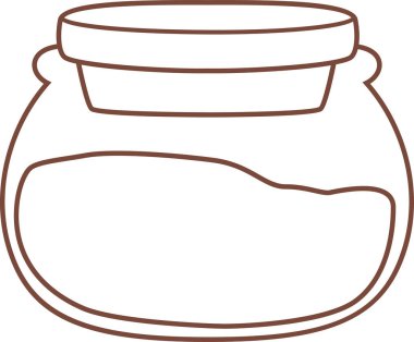 Beyaz zemin üzerinde kahverengi bir madde bulunan kapalı bir kavanozun basit kahverengi çizgi çizimi, yiyecek, baharat veya diğer malzemeleri temsil etmek için mükemmeldir.