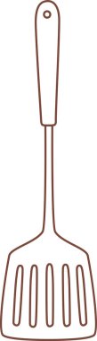Slotted spatula basit kahverengi çizgi çizimi, yemek çevirme, pişirme ve mutfak aktivitelerini temsil eden yaygın bir mutfak aracı