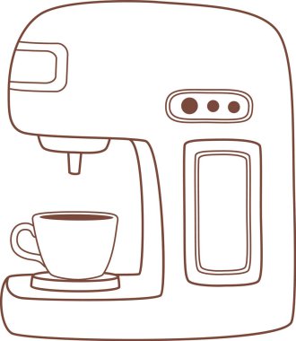 Modern kahve makinesi, temiz beyaz arka planda kahverengi bir çizgi çizen, web siteleri, bloglar, baskılar ve daha fazlası için mükemmel bir kahve hazırlıyor.