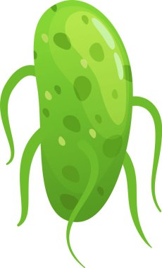 Uzun bacakları hareket eden ve enfeksiyon üreten yeşil mikroorganizma, biyoloji, mikrobiyoloji, hastalıklar ve sağlıkla ilgili eğitim ve bilimsel projeler için ideal