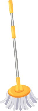 Beyaz arka planda duran ayarlanabilir saplı paspas, temizlik işleri için hazır, herhangi bir evde veya dairede temizlik ve ev işleriyle ilgilenmek için ideal