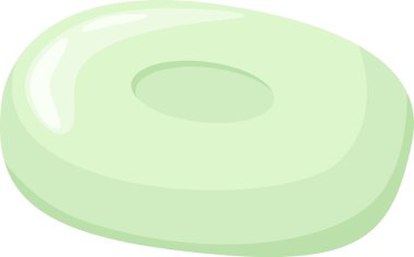 Oval şekil açık yeşil sabun çubuğu, merkezi bir delik, beyaz arka planda yatıyor, tazeliği, hijyeni ve temizliği çağrıştırıyor, kişisel bakım ürünlerini desteklemek için mükemmel.