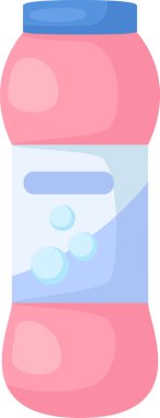 Pink plastic bottle featuring a cleaning product, surrounded by blue bubbles and showcasing a blank label, emphasizing hygiene and cleanliness for various household chores clipart