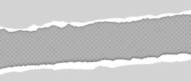 Yırtık kağıt deliği. Yırtık kenarları ve şeffaf arka planda izole edilmiş gölgesi olan gerçekçi yırtık kağıt. Çentikli çarşaf yırtığı ve metin için boşluk. Vektör şablonu.