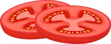 Iki sulu kırmızı domates dilimi sunulur, çekirdekler ve hamurla iç yapıyı sergiler, yemek pişirme ve malzemelere odaklı görseller için idealdir