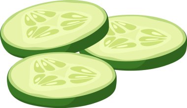 Beyaz bir zemin üzerinde uzanan üç üst üste binen salatalık dilimi sulu etlerini ve küçük tohumlarını ortaya çıkararak sağlıklı beslenmek için canlandırıcı ve canlı bir görsel yaratıyor.