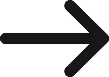 Sağı gösteren, yönü ve seçimi sembolize eden, temiz beyaz arka plana karşı yuvarlak kenarlı, hareket ve ilerlemeyi minimal bir tasarım ile temsil eden basit siyah ok.