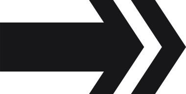 Beyaz bir arka planda izole edilmiş, yönü, ilerlemeyi ve ileri hareketi temsil eden çift çizgili sade siyah ok.