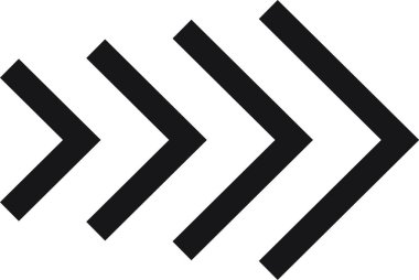 Dört siyah ok sağı işaret ediyor, temiz beyaz arkaplan üzerinde bir yön ve hareket hissi yaratıyor, ilerlemeyi, ilerlemeyi veya ileri momentumu iletmek için ideal.