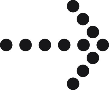 Artan büyüklükteki dairelerden oluşan siyah noktalı ok, yön ve hareket için modern bir sembol, yön bulma ve ilerleme için mükemmel.