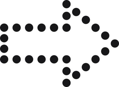 Noktalardan oluşan siyah ok, temiz beyaz bir arkaplanı işaret ediyor, basit, minimalist bir tasarım ile yön ve hareketi etkili bir şekilde gösteriyor.