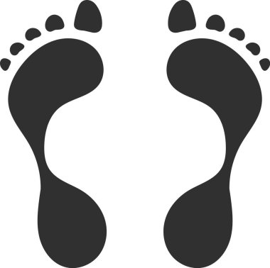 İki koyu gri ayak izi zıt yönleri gösteriyor. İleriyi sembolize ediyor ve yerde kalıcı bir iz bırakıyor. Keşif ve keşif yolculuğunu yansıtıyor.
