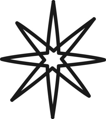 Merkezinde daha küçük bir yıldızla sekiz köşeli bir yıldız oluşturan koyu siyah ana hat, etkili tasarım projeleri için ideal, temiz beyaz bir arkaplan üzerinde çarpıcı bir görüntü oluşturur.