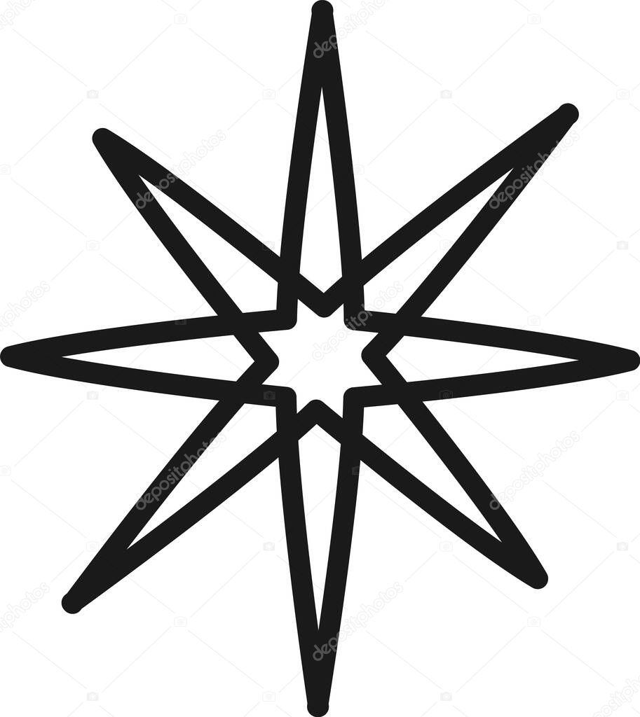 Bold black outline forming an eight pointed star with a smaller star at its center, creating a striking visual on a clean white backdrop, ideal for impactful design projects