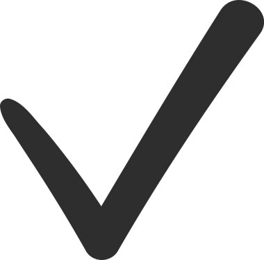 Büyük koyu gri kontrol işareti, beyaz arka planda onay, anlaşma veya olumlu eylemi doğruluyor, tamamlanma ve doğruluk duygusunu iletiyor