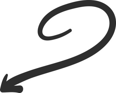 Basit, kalın, el çizimi bir ok aşağı gösteren ve bir döngü yapan, beyaz bir arka planda izole, eğitim veya iş sunumları için ideal