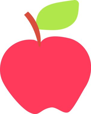 Minimalist vektör illüstrasyonunda canlı yeşil bir yaprakla süslenmiş olgun kırmızı bir elma dengeli bir yaşam tarzı için sağlıklı beslenme, tazelik ve doğal gıda seçeneklerini temsil ediyor.