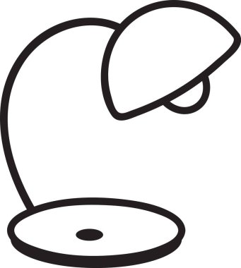 Minimalist çizgi sanatı eğri kollu ve dairesel tabanlı şık bir masa lambasını tasvir eder, odaklanmış bir ışık demeti yayar, çalışma alanındaki üretkenliği arttırmak için mükemmeldir.