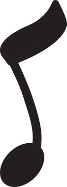 Sekizinci notanın basit siyah silueti, ritmi, melodiyi ve müzikal ifadeyi temsil ediyor, sesin özünü ve müzik notalarının güzelliğini anımsatıyor.