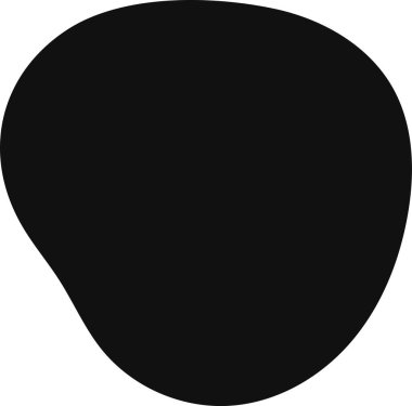 Yumuşak kenarlı düzensiz siyah damlacık şekli temiz beyaz arka planda soyut ve organik bir form yaratıyor, modern ve minimalist tasarımlar için ideal.