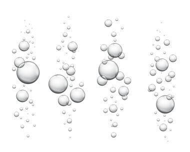 Su kabarcıkları. Gerçekçi köpüren su altı hava kabarcıkları, köpüklü içecek ya da gazoz, köpüklü su dokusu, coşkulu içecek. Vektör izole edildi.