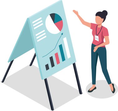 İş kadını pazarlama veri analizi sunuyor, bir iş toplantısı sırasında şirket stratejisini anlatıyor, grafik ve grafiklerle dolu bir beyaz tahta kullanarak, pozitif büyüme ve başarı gösteriyor