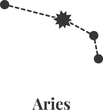 Aries takımyıldızını gösteren minimalist grafik kesikli çizgilerle birbirine bağlı üç ana yıldızdan oluşuyor, bu da Zodiac 'ın ilk astrolojik işaretini temsil ediyor ve ateş elementiyle ilişkili.