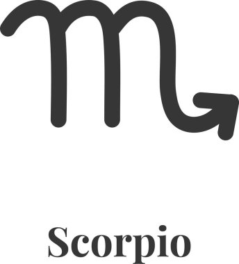 Biçimlendirilmiş Akrep sembolü beyaz arka planda izole edilmiş, tutku, beceri ve kararlılıkla ilişkili, zodyaktaki sekizinci astrolojik işareti temsil ediyor.