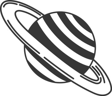 Güneş sisteminde halkalarla dönen Satürn gezegeninin minimalist vektör çizimi, basit uzay çizimi, astronomi ve astroloji kavramı, simge veya logo