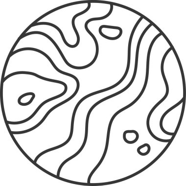 Kraterlerin, dalgalı çizgilerin ve dairesel şekillerin yer, astronomi veya soyut kavramlarla ilgili çeşitli tasarım projeleri için uygun olduğu bir gezegenin minimum siyah ve beyaz çizimi