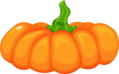 Olgun, turuncu bir balkabağının karikatür çizimi. Beyaz arka planda duran yeşil saplı. Sonbahar hasadını, Cadılar Bayramı 'nı veya Şükran Günü' nü temsil ediyor.