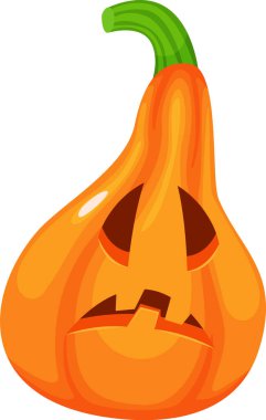 Üzücü oyulmuş Cadılar Bayramı balkabağı çarpık bir ağız ve üçgen gözler, derin negatif duygular ifade ediyor, temiz beyaz bir arkaplanda izole edilmiş