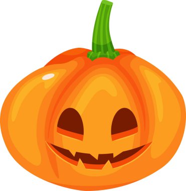 Beyaz arka planda izole edilmiş gülümseyen yüzlü ve yeşil saplı turuncu cadılar bayramı balkabağı. Kutlama ruhunu ve ürkütücü sezonu temsil ediyor.