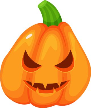 Cadılar Bayramı balkabağı, korkutucu oyma yüzlü tehditkar, üçgen gözlü ve keskin dişli, beyaz arka planda izole edilmiş, cadılar bayramı projeleri için mükemmel