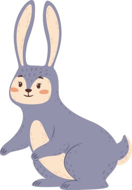 Uzun kulaklı ve krem renkli göbekli çekici bir tavşancık iki ayak üzerinde duruyor, basit tasarımı çocuk kitapları ya da eğlenceli projeler için mükemmel.