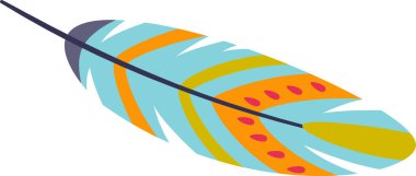 Canlı renkleri, karmaşık desenleri ve ince ayrıntıları olan, doğanın sanatsal özelliklerini yakalayan parlak renkli bir tüye sahip stilize bir illüstrasyon.