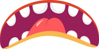 Kocaman, keskin dişleri ve uzun, renkli bir dili olan, neşeli ama ürkütücü bir şekilde çığlık atan, Cadılar Bayramı temalı projeler ve sosyal medya için mükemmel bir çizgi film canavarı ağzı.