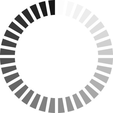 Beyaz arkaplanda yükleme durumunu gösteren, ilerlemeyi temsil etmek veya durum indirmek için ideal olan, siyahtan beyaza gradyanı olan dairesel ilerleme çubuğu