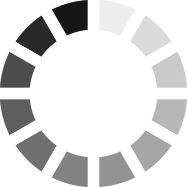 Derin siyahtan yumuşak griye geçiş yapan, ilerlemeyi temsil eden ve dijital uygulamalarda indirme veya yükleme durumunu gösteren düzgün bir gradyan içeren bölümlü çember