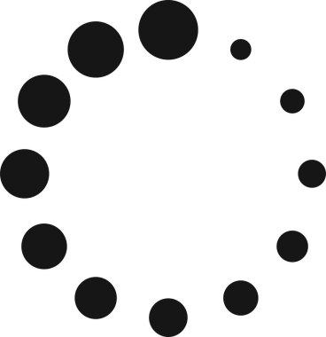 Dairesel desende sıralanmış on iki siyah noktadan oluşan simge yükleniyor. Görsel olarak işleme ya da tampon görevi görüyor. Dijital arayüzlerdeki ilerlemeyi göstermek için ideal