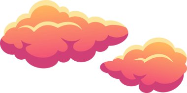 Two cartoon clouds floating gracefully in a bright, white sky, showcasing a stunning gradient of pink and orange hues that evoke feelings of joy and imagination