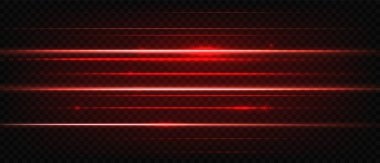 Kırmızı lazer ışığı. Parlayan parlak neon lazer ışınları, güvenlik sistemi, yüksek teknoloji konsepti. Fişek efekti, lazer tarayıcı. Gece kulübü parti vektör izole dokusu.