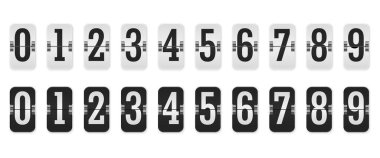 Geri sayım saati. Saati 0 'dan 9' a çevirin, takvim sayacı, kronometre ve skorbord, havaalanı terminali, mekanik varış panosu elemanları. Vektör izole edildi.